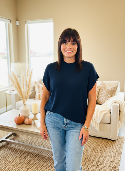 Navy Cap Sleeve Top