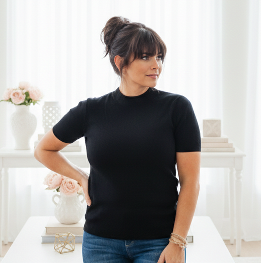 Black Short Sleeve Knit Top