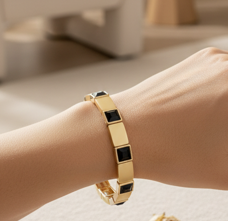 Black Square Accent Stretch Bracelet