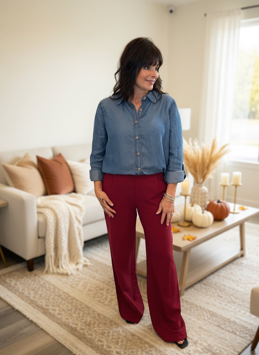 Chambray Collard Button Down Top