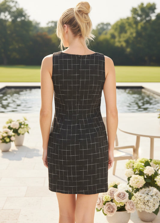 Black Sheath Dress With Grid Pattern - Jolie Femme Boutique