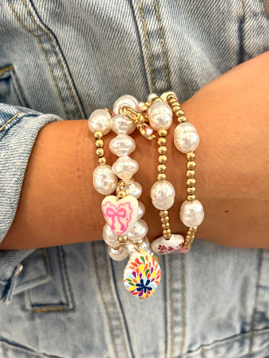 Coquette Pearl Charm Bracelet Set