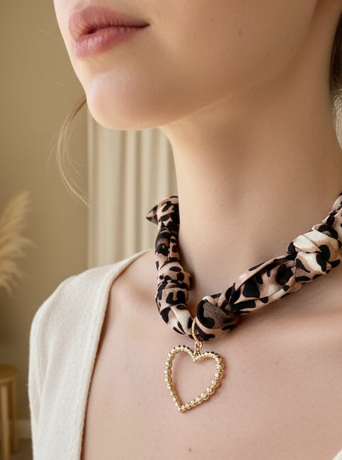 Cheetah Scarf with Open Heart Charm - Jolie Femme Boutique