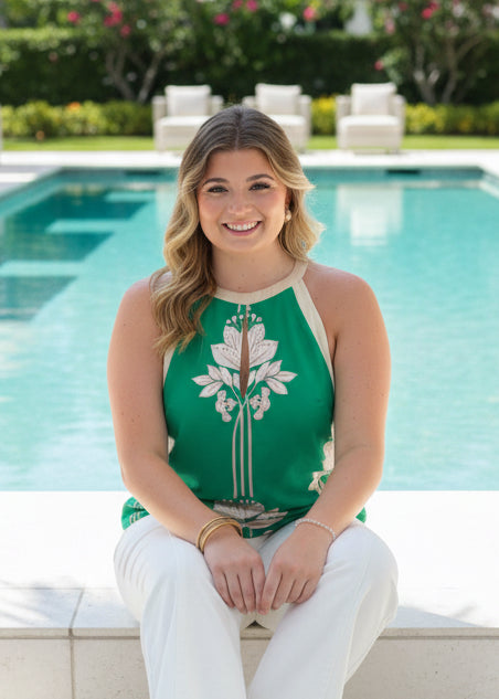 Jade Green Halter Floral Print Top - Jolie Femme Boutique