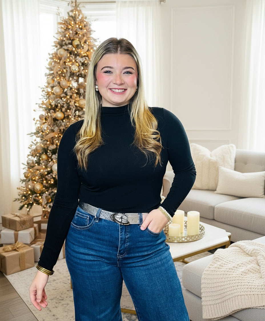 Black Essential Mock Neck Top