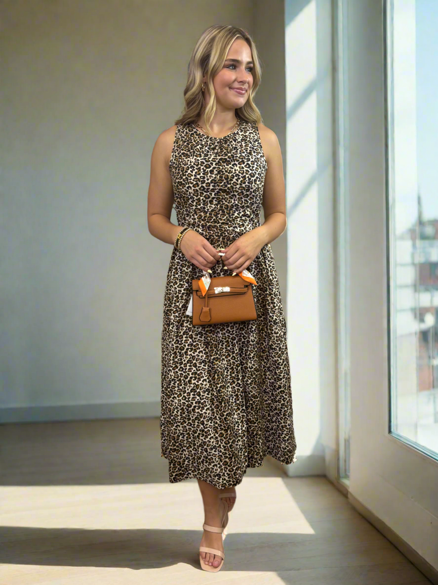 Leopard Print Poplin Midi Dress - Jolie Femme Boutique