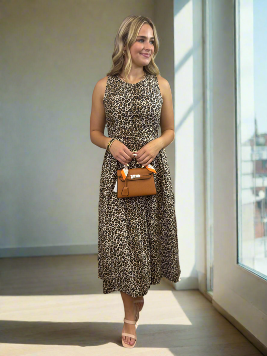 Leopard Print Poplin Midi Dress - Jolie Femme Boutique