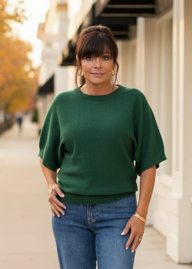 Solid Crew Neck Dolman Knit Top
