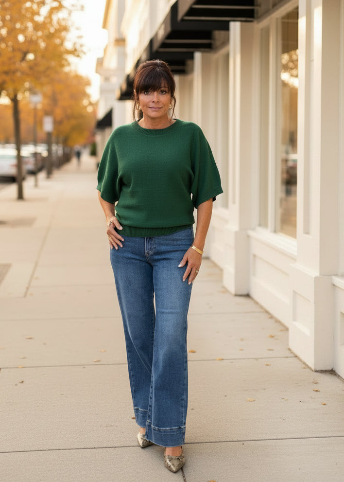 Solid Crew Neck Dolman Knit Top