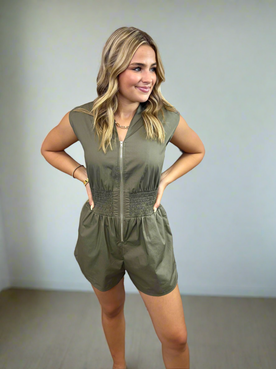 Olive Smocked Waist Romper - Jolie Femme Boutique