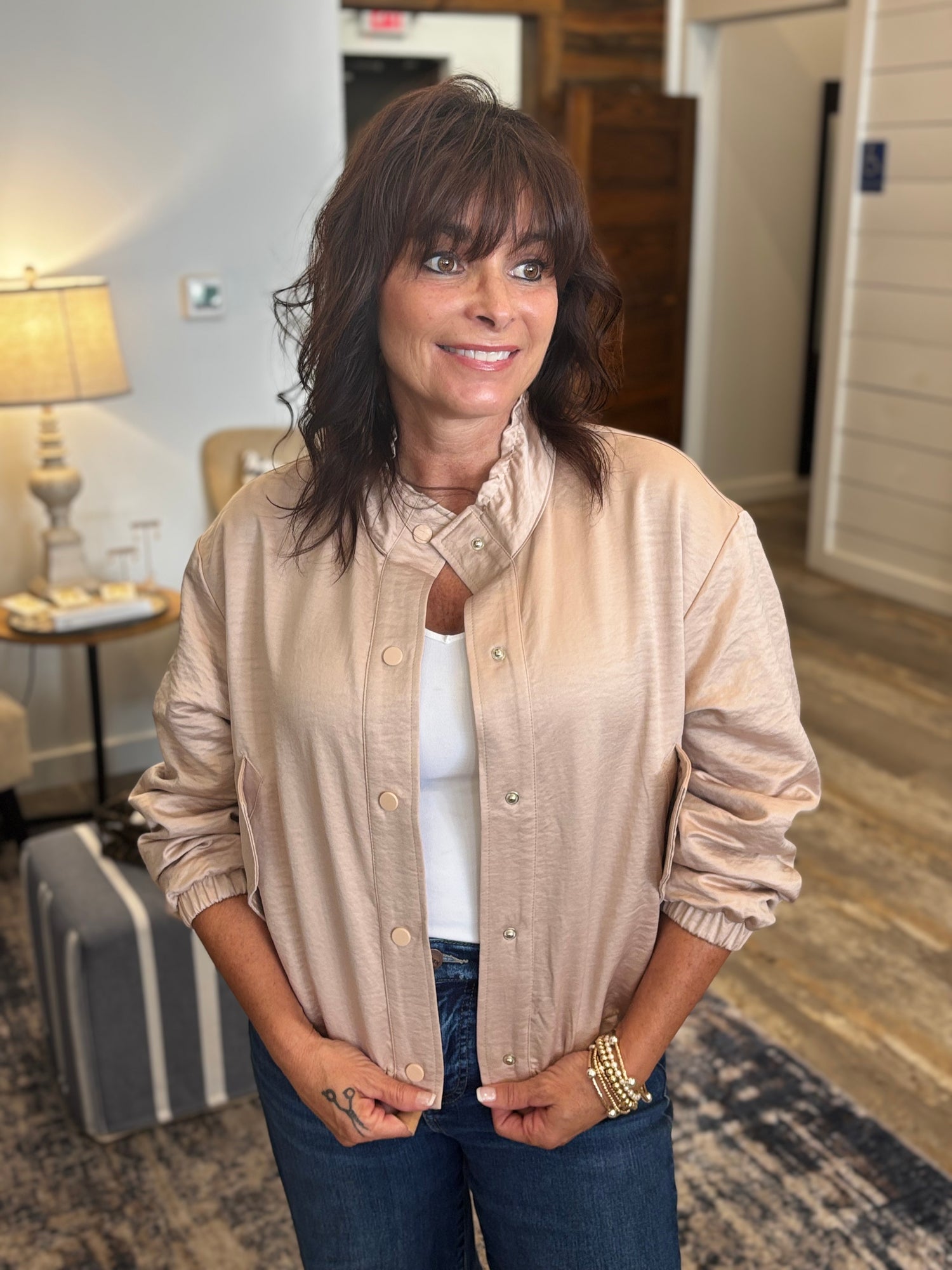 Satin Bomber Jacket - Jolie Femme Boutique