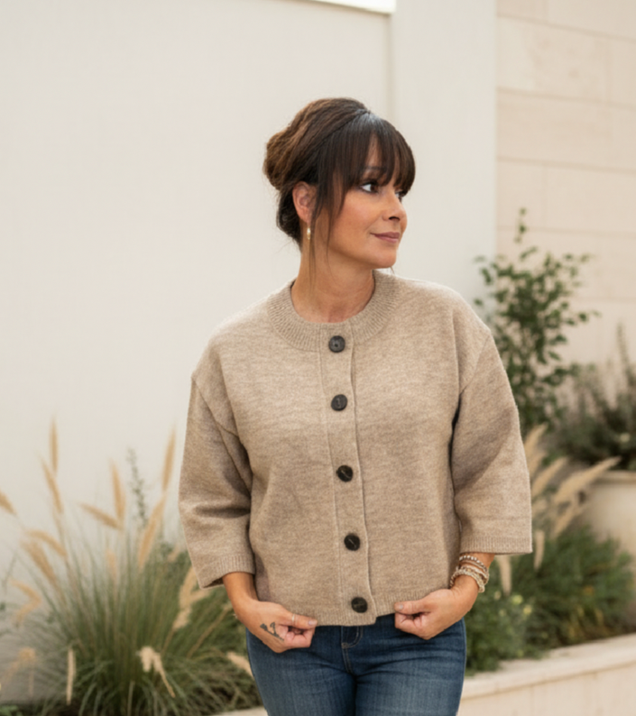 Mocha Half Sleeve Button Down Cardigan