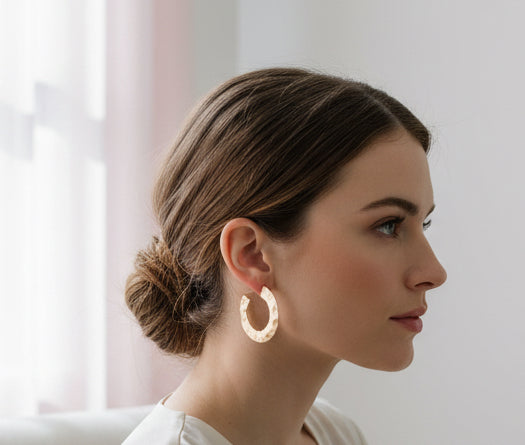 Hammered Worn Gold Hoop Earring - Jolie Femme Boutique