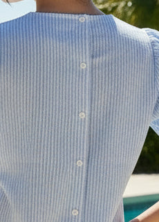 Light Blue Stripe Bubble Sleeve Ttop - Jolie Femme Boutique