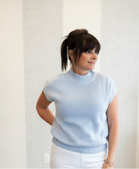 Light Blue Mock Neck Short Sleeve Sweater