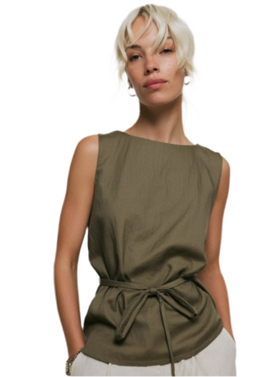 Olive Sleeveless Cinched Top