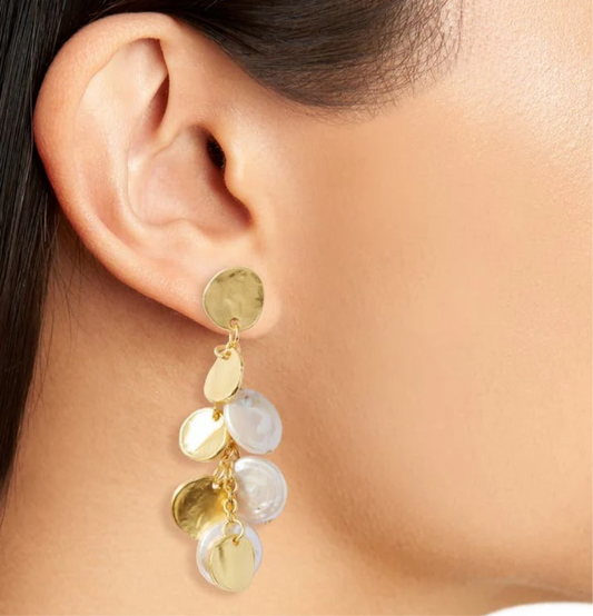 Gold Coin & Pearl Chandelier Earring - Jolie Femme Boutique