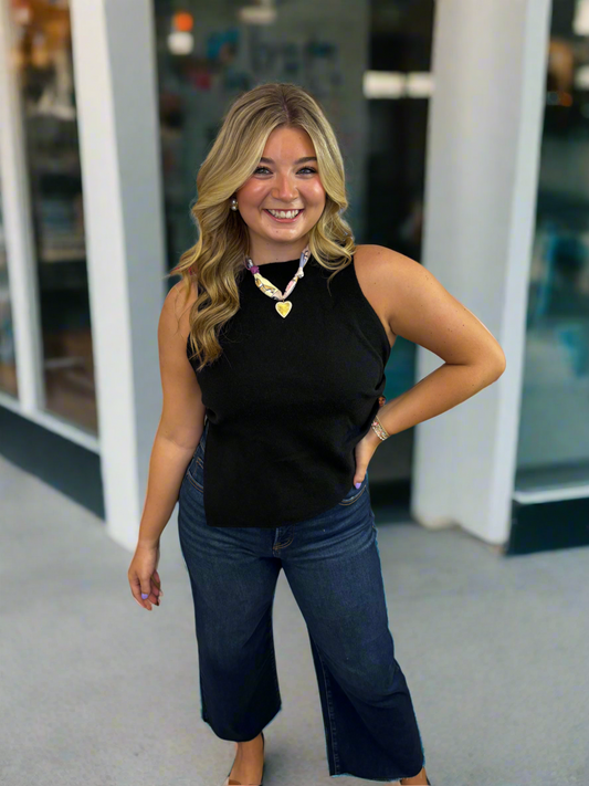 Black Sleeveless Top With Asymmetrical Hemline