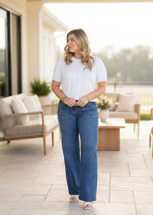 White Round Neck Button Down Cardigan - Jolie Femme Boutique