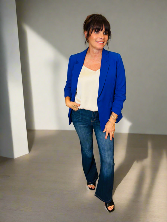 Royal Blue Shirred Sleeve Blazer