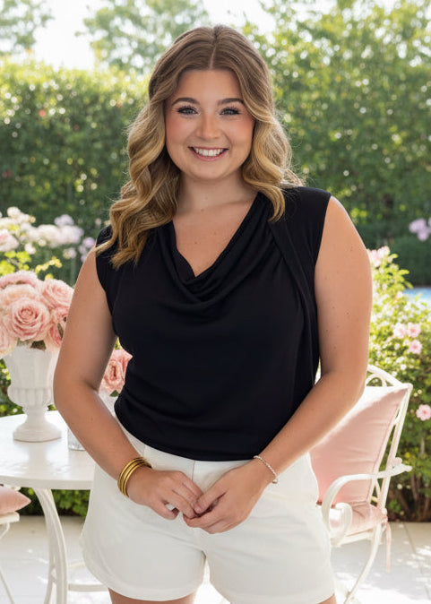 Navy Draped Top - Jolie Femme Boutique