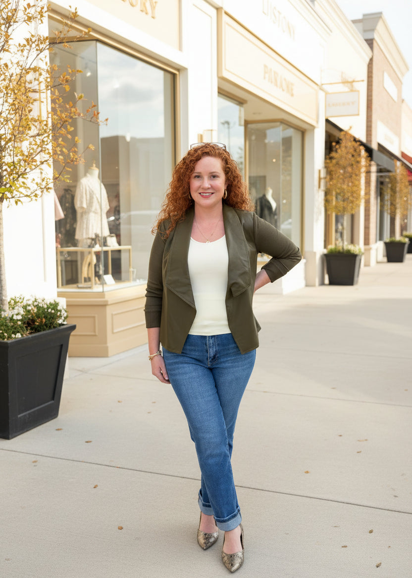 Olive Mixed Textured & Leather Jacket