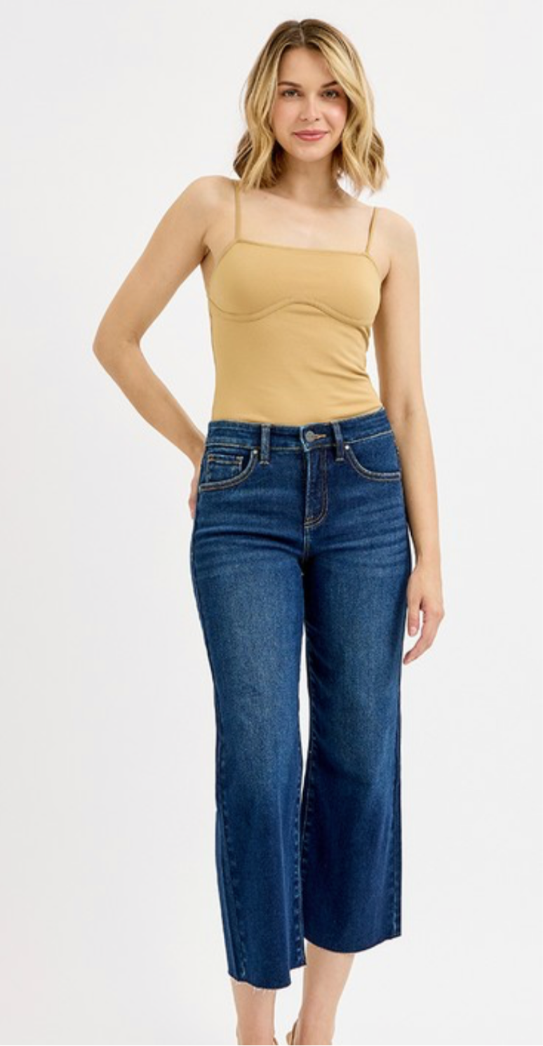 Dark Denim Crop Wide Leg Jean
