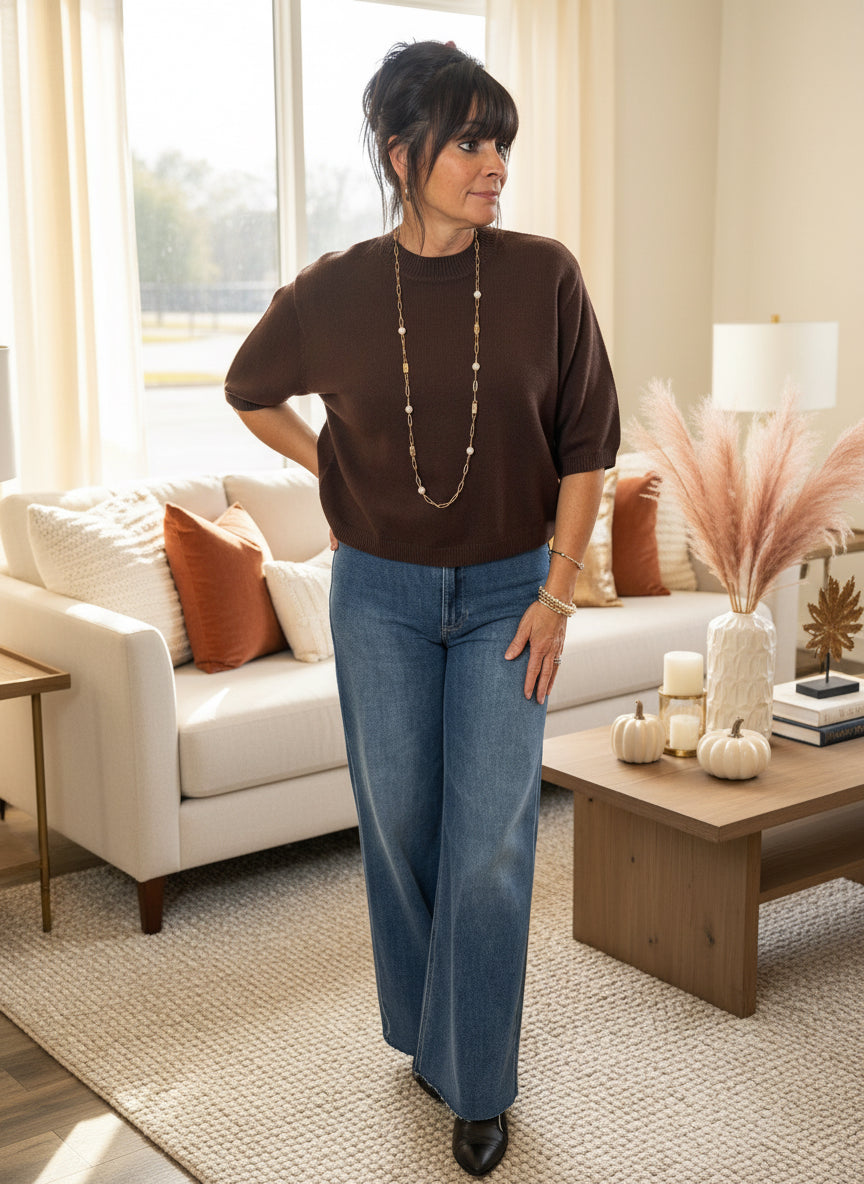 Chocolate Short Sleeve Sweater