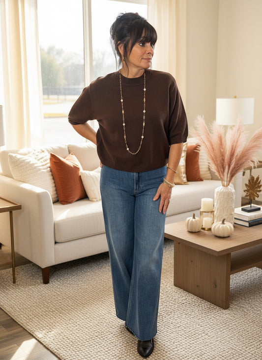 Chocolate Short Sleeve Sweater