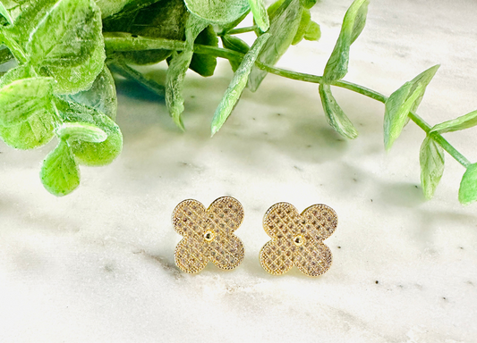 Mini Gold Rhinestone Clover Earring - Jolie Femme Boutique