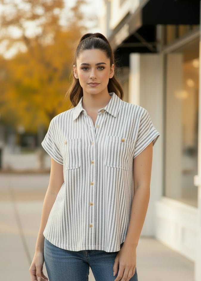 Mocha & Cream Button-Up Top