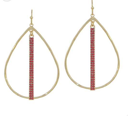 Open Teardrop W/ Red Rhinestone Bar Earring - Jolie Femme Boutique