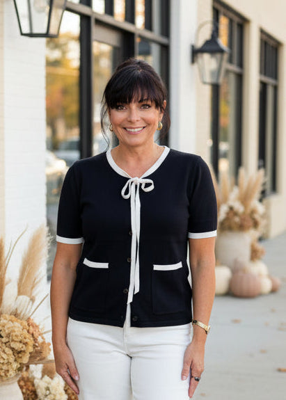 Black & White Contrast Trim Cardigan Top