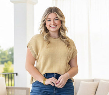 Camel Cable Knit Cap Sweater - Jolie Femme Boutique