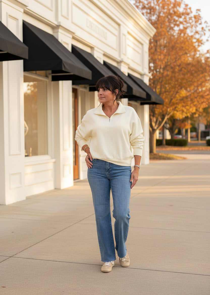 Cream Half-Zip Sweatshirt