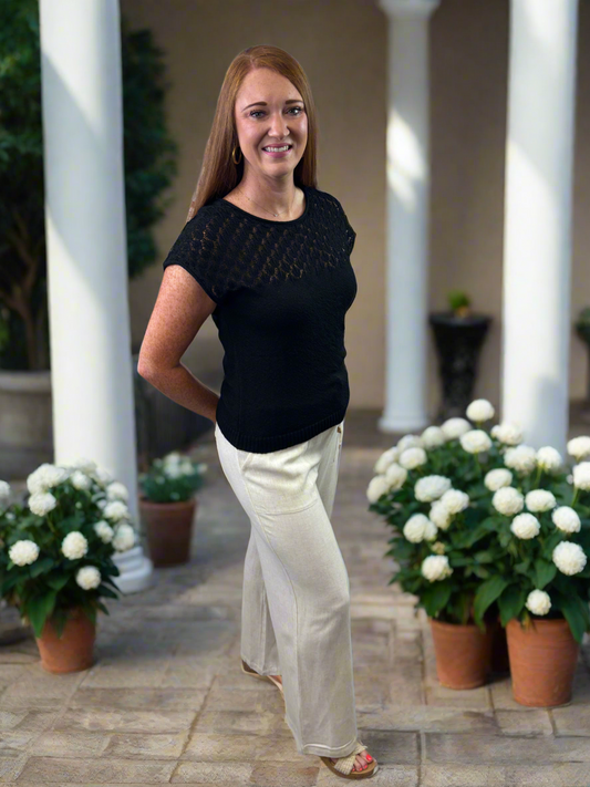 Eyelet Yoke Knit Top - Jolie Femme Boutique
