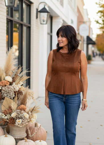 Faux Suede Peplum Top