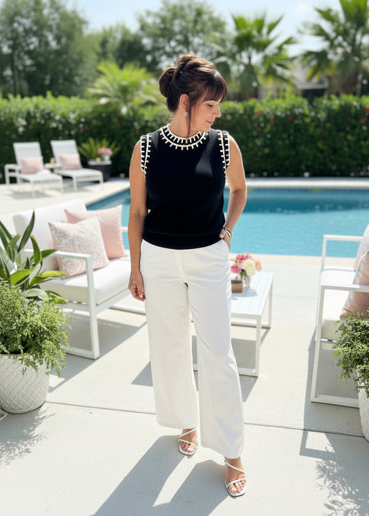 Black Embroidered Knit Tank Top - Jolie Femme Boutique