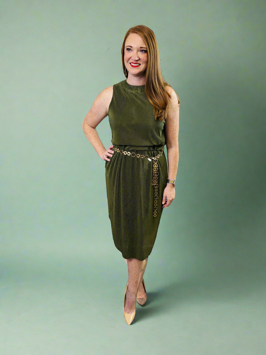 Sleeveless Ribbed Olive Dress