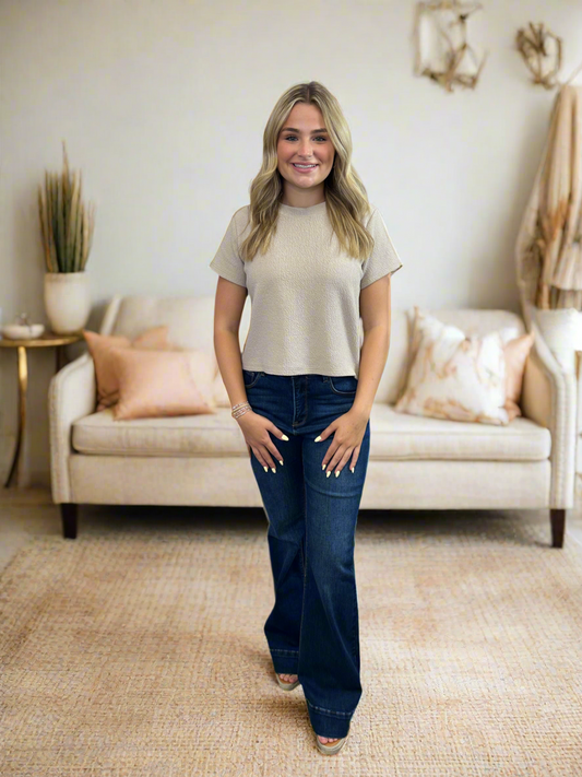 khaki Waffle Short Sleeve Top - Jolie Femme Boutique