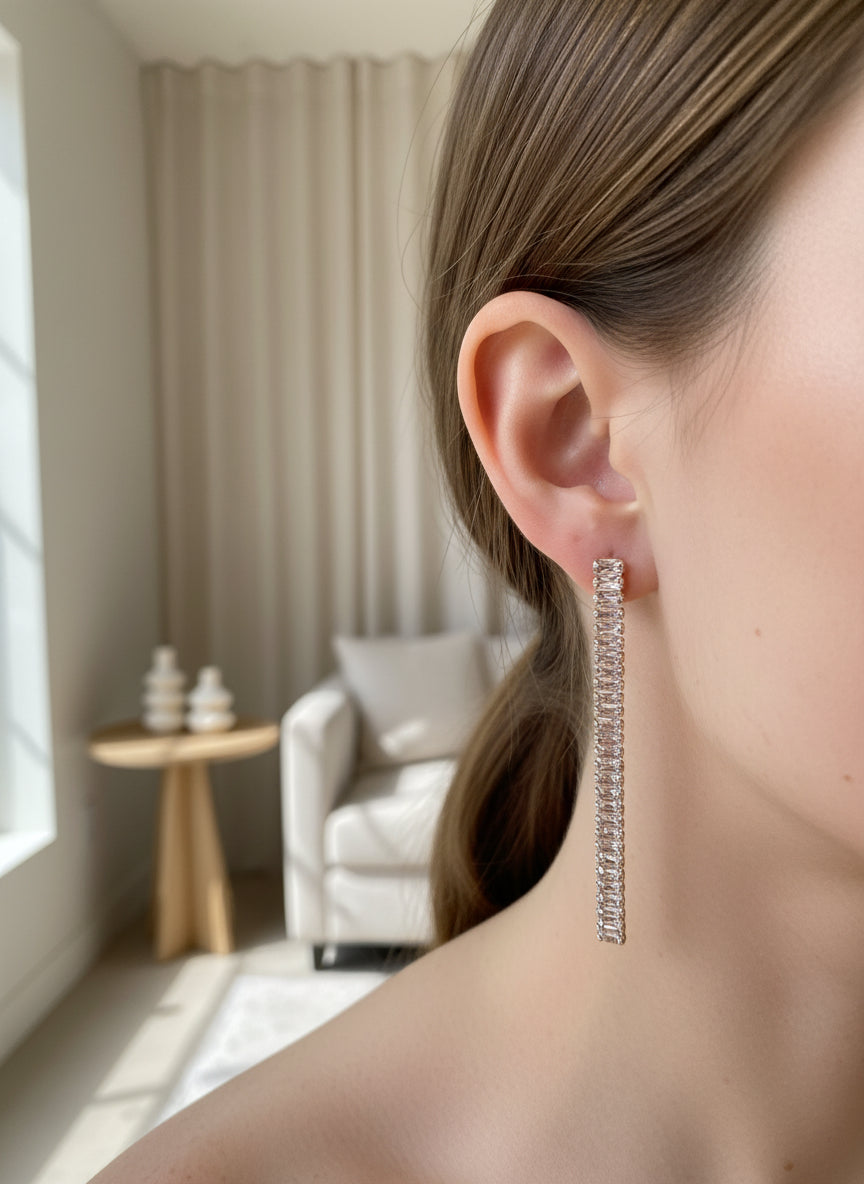 Gold Rectangle Crystal Drop Earring - Jolie Femme Boutique