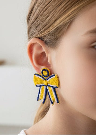 Purple and Gold Beaded Bow Earrings - Jolie Femme Boutique