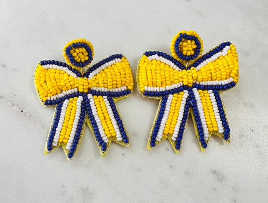 Purple and Gold Beaded Bow Earrings - Jolie Femme Boutique