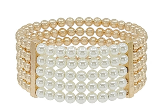 Pearl & Gold Stretch Bracelet - Jolie Femme Boutique