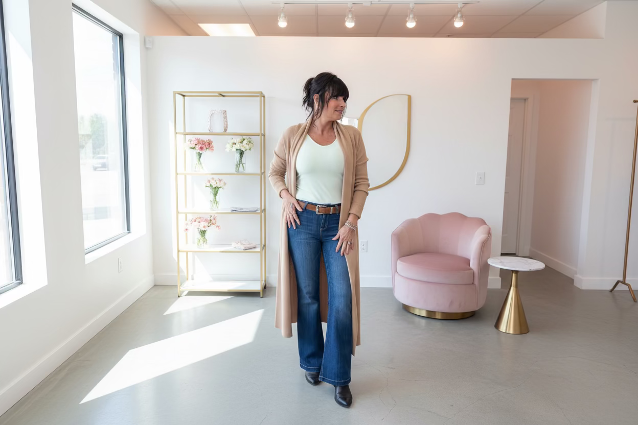 Camel Waffle Long Cardigan - Jolie Femme Boutique