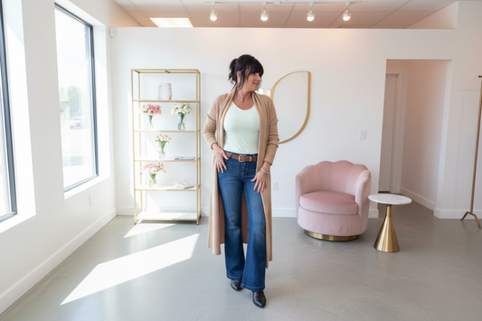 Camel Waffle Long Cardigan