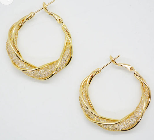 Hoop earring w/ cyrstal mesh