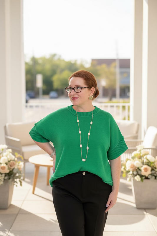 Green Drop Shoulder Top - Jolie Femme Boutique