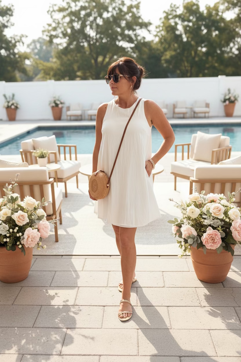 White Crew Neck A-Line Mini Dress - Jolie Femme Boutique