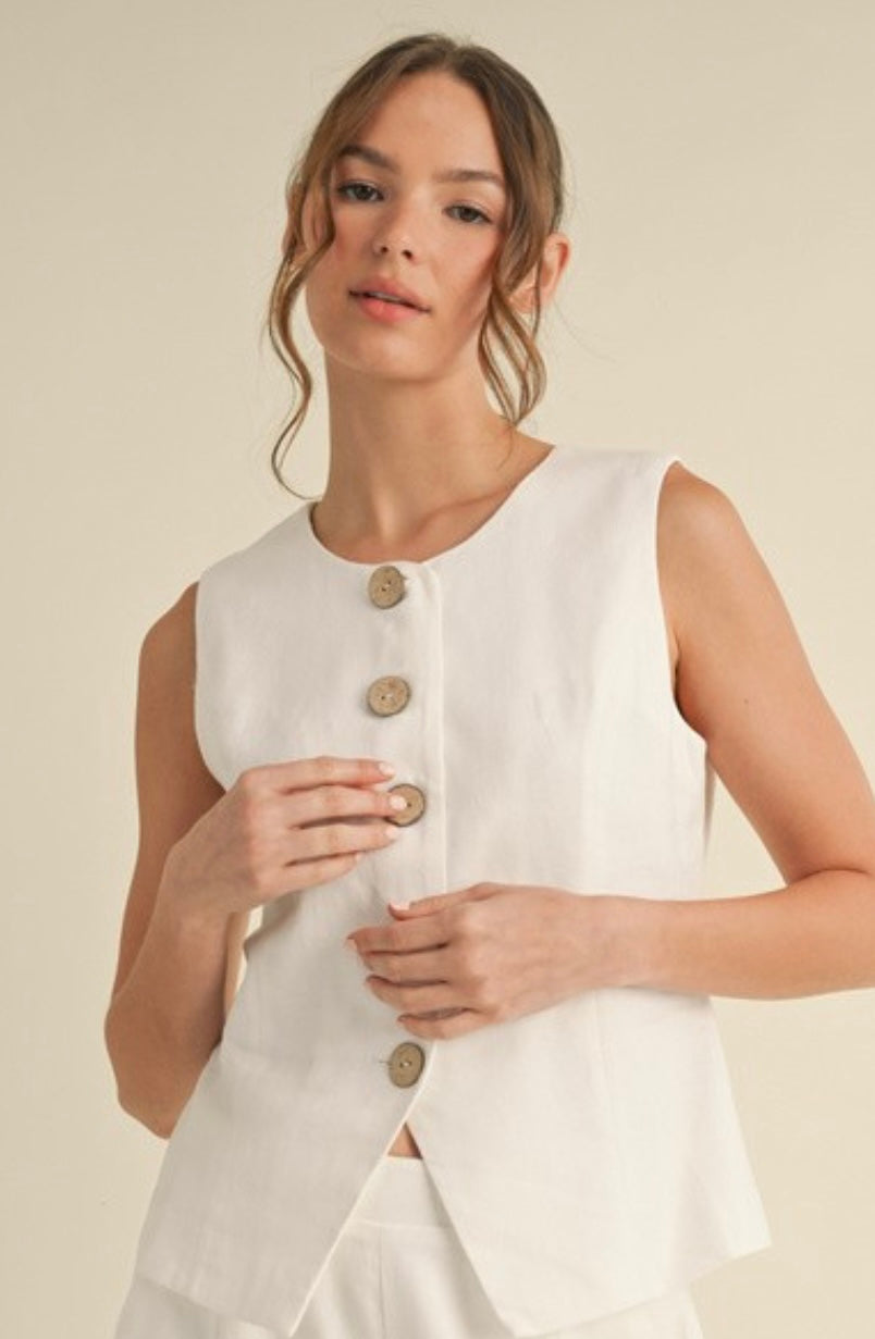 Linen Tailored Button-Up Vest